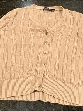 Ralph Lauren Cream Cable-Knit V-Neck Button Cardigan